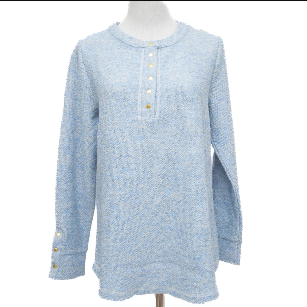 Soft Surroundings Blue Tweed 1/4 Snap Pullover Sweater Size M